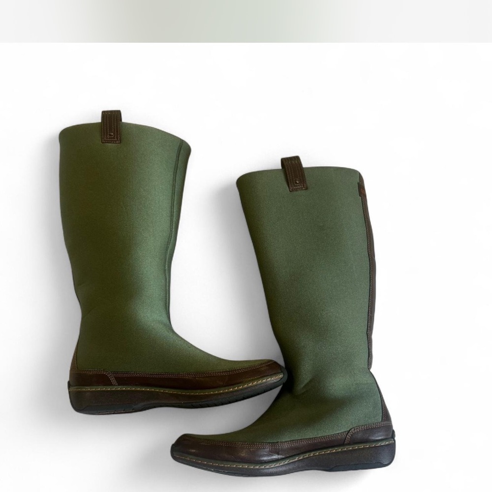 AETREX Green Brown Neoprene Pull On Tall Winter Rain Boots Waterproof Size 8 - Picture 5 of 8